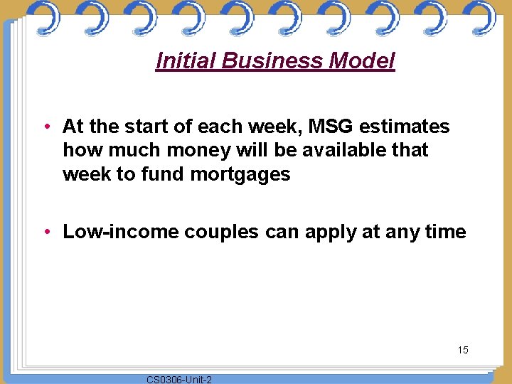 Initial Business Model • At the start of each week, MSG estimates how much