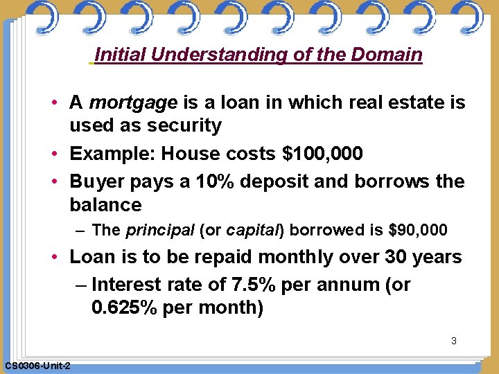 Initial Understanding of the Domain • A mortgage is a loan in which real
