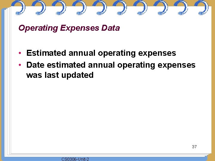 Operating Expenses Data • Estimated annual operating expenses • Date estimated annual operating expenses