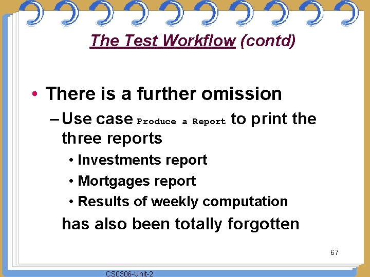 The Test Workflow (contd) • There is a further omission – Use case Produce