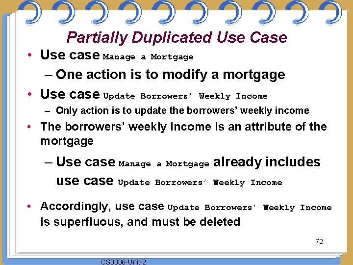 Partially Duplicated Use Case • Use case Manage a Mortgage – One action is
