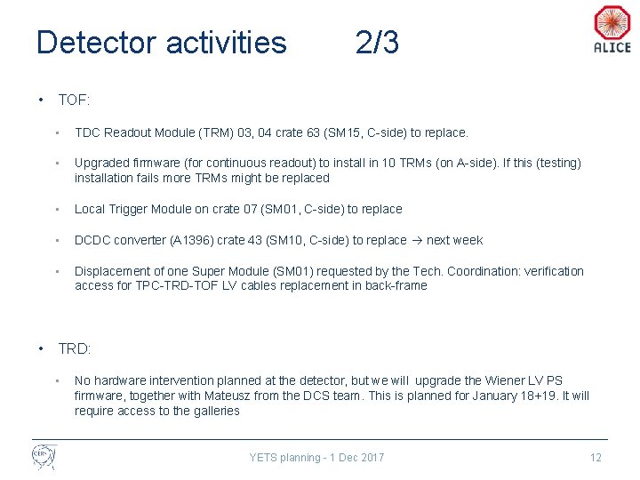 Detector activities • • 2/3 TOF: • TDC Readout Module (TRM) 03, 04 crate