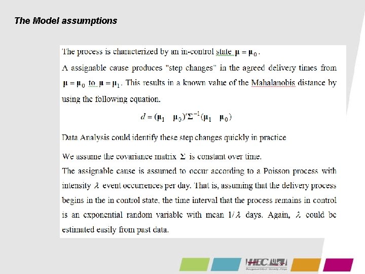 The Model assumptions 
