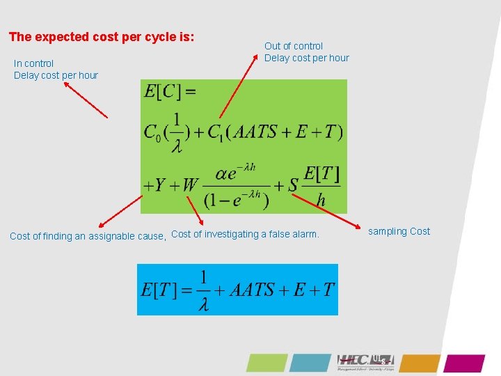 The expected cost per cycle is: In control Delay cost per hour Out of