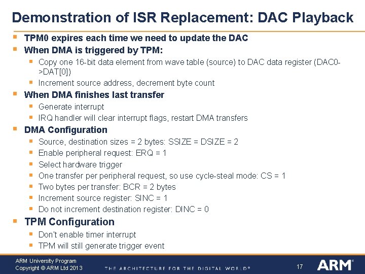 Demonstration of ISR Replacement: DAC Playback § § § TPM 0 expires each time Demonstration of ISR Replacement: DAC Playback § § § TPM 0 expires each time