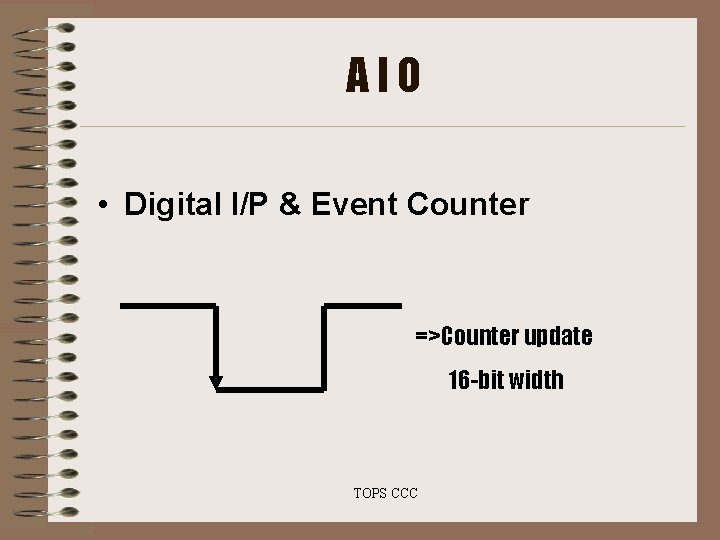 AIO • Digital I/P & Event Counter =>Counter update 16 -bit width TOPS CCC AIO • Digital I/P & Event Counter =>Counter update 16 -bit width TOPS CCC