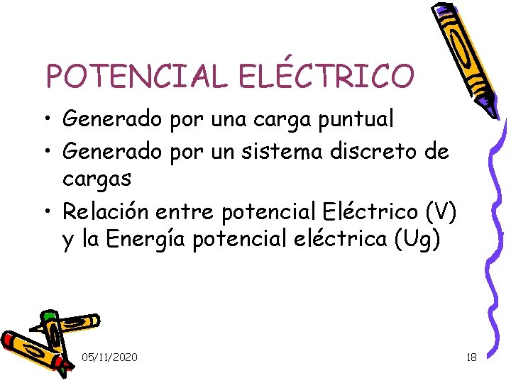 POTENCIAL ELÉCTRICO • Generado por una carga puntual • Generado por un sistema discreto