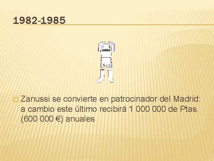 1982 -1985 � Zanussi se convierte en patrocinador del Madrid: a cambio este último