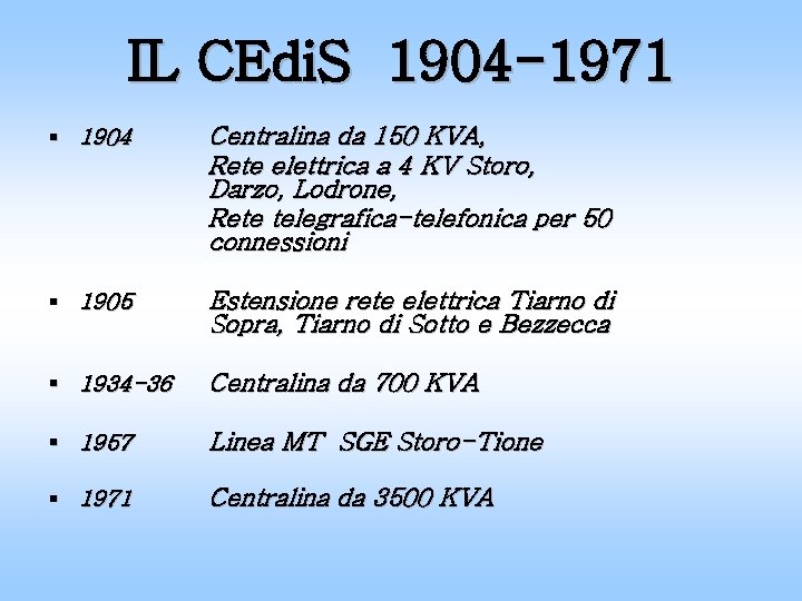 IL CEdi. S 1904 -1971 § 1904 Centralina da 150 KVA, Rete elettrica a
