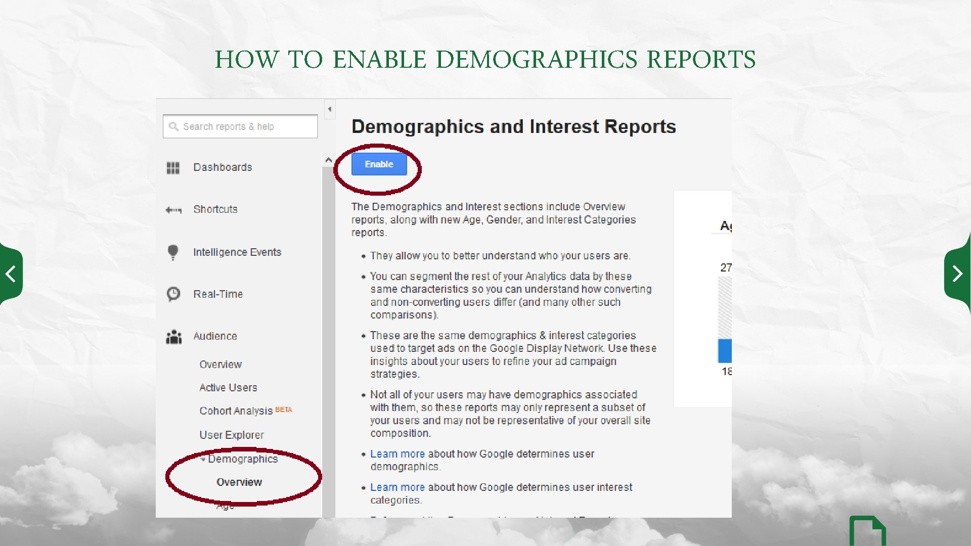 HOW TO ENABLE DEMOGRAPHICS REPORTS 