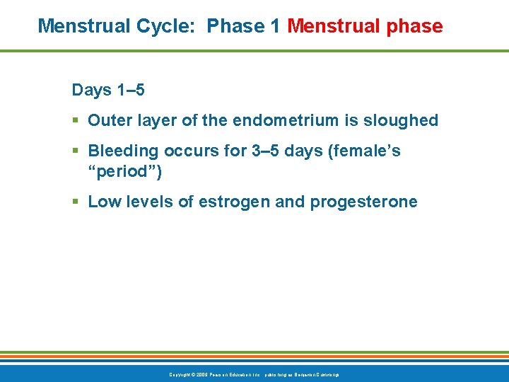 Menstrual Cycle: Phase 1 Menstrual phase Days 1– 5 § Outer layer of the