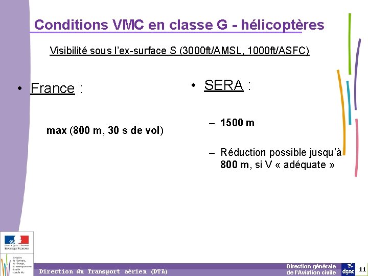 Conditions VMC en classe G - hélicoptères Visibilité sous l’ex-surface S (3000 ft/AMSL, 1000