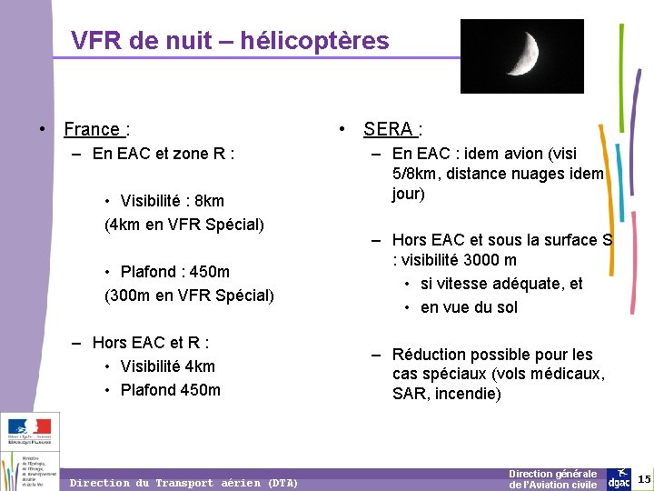 VFR de nuit – hélicoptères • France : – En EAC et zone R