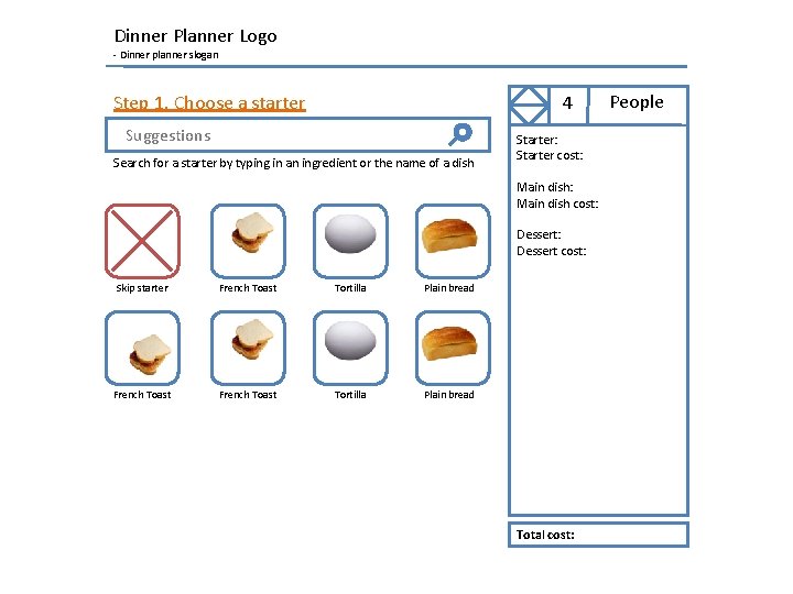 Dinner Planner Logo - Dinner planner slogan Step 1. Choose a starter 4 Suggestions