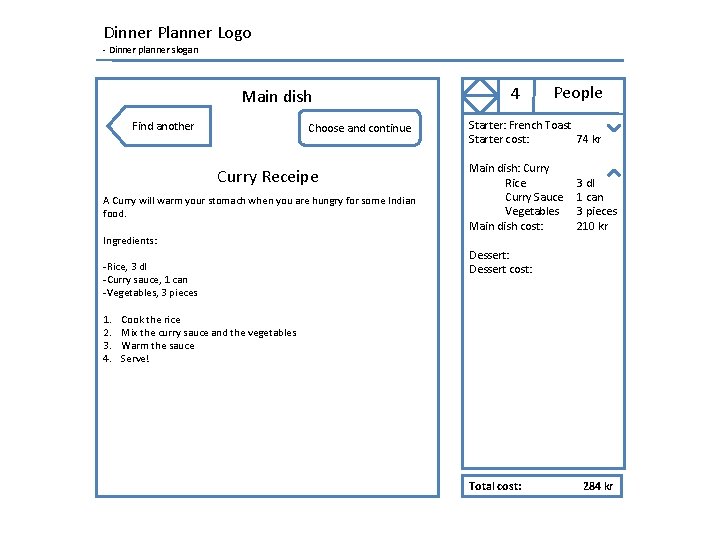 Dinner Planner Logo - Dinner planner slogan Main dish Find another Choose and continue
