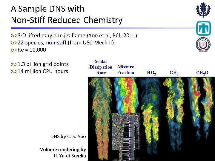 A Sample DNS with Non-Stiff Reduced Chemistry 3 -D lifted ethylene jet flame (Yoo