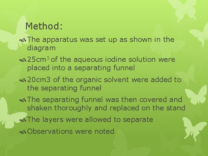 Method: The apparatus was set up as shown in the diagram 25 cm 3