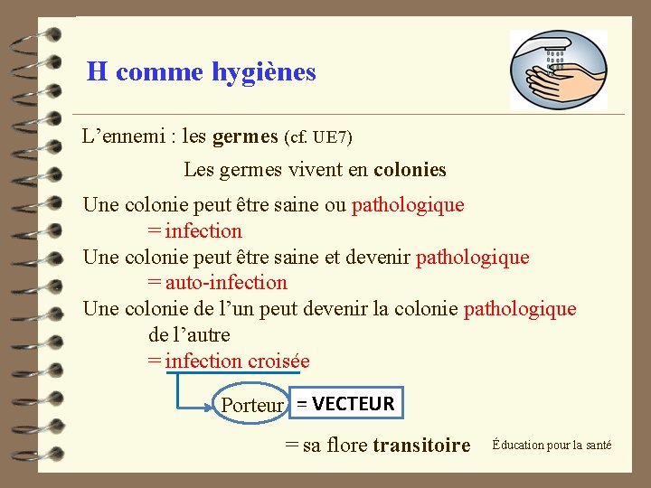 H comme hygiènes L’ennemi : les germes (cf. UE 7) Les germes vivent en
