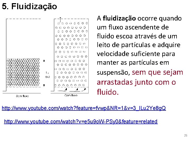 5. Fluidização A fluidização ocorre quando um fluxo ascendente de fluido escoa através de