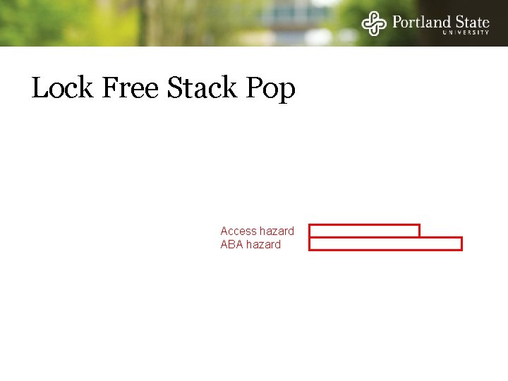 Lock Free Stack Pop Access hazard ABA hazard 