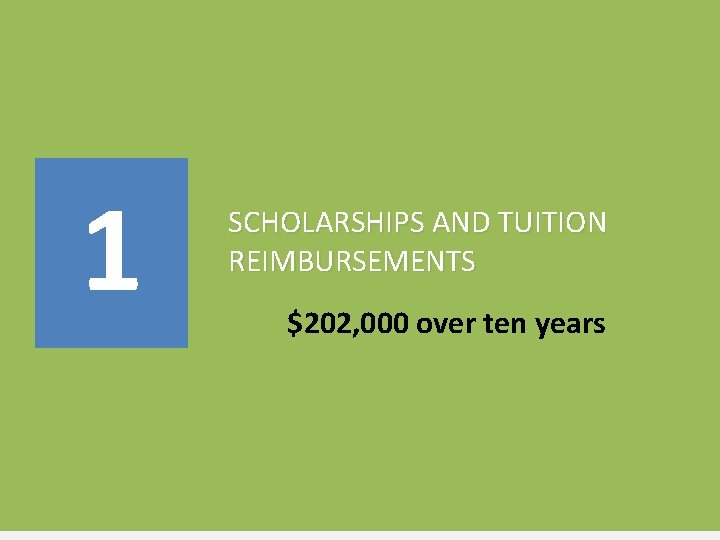 1 SCHOLARSHIPS AND TUITION REIMBURSEMENTS $202, 000 over ten years 