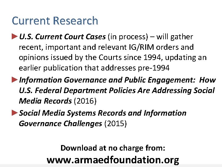Current Research ►U. S. Current Court Cases (in process) – will gather recent, important