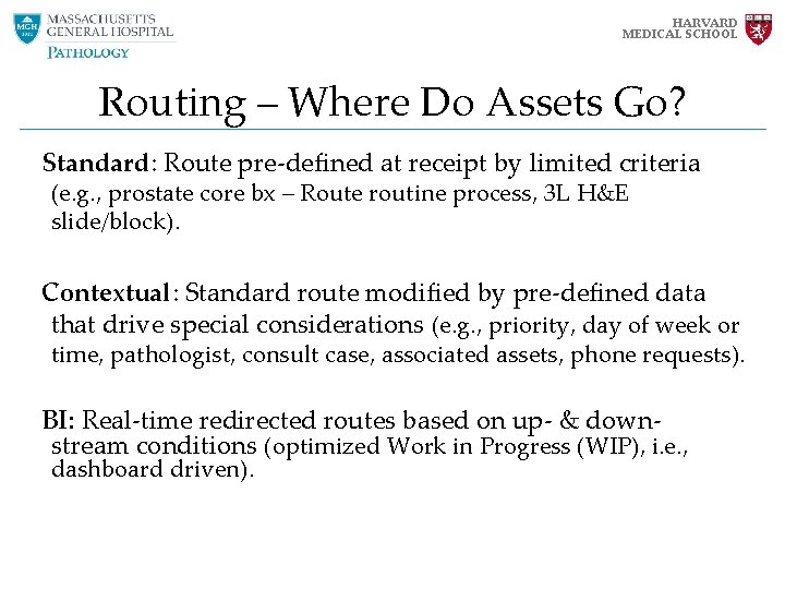 HARVARD MEDICAL SCHOOL Routing – Where Do Assets Go? Standard: Route pre-defined at receipt HARVARD MEDICAL SCHOOL Routing – Where Do Assets Go? Standard: Route pre-defined at receipt