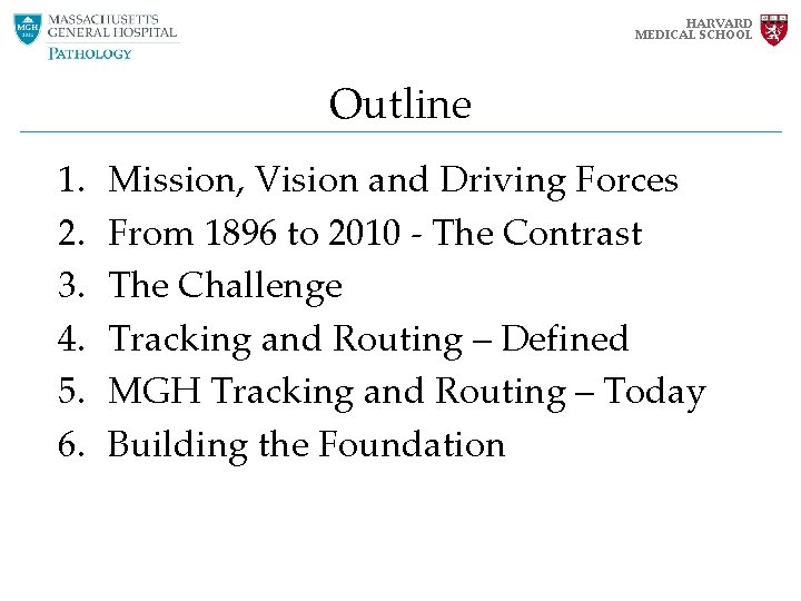 HARVARD MEDICAL SCHOOL Outline 1. 2. 3. 4. 5. 6. Mission, Vision and Driving HARVARD MEDICAL SCHOOL Outline 1. 2. 3. 4. 5. 6. Mission, Vision and Driving