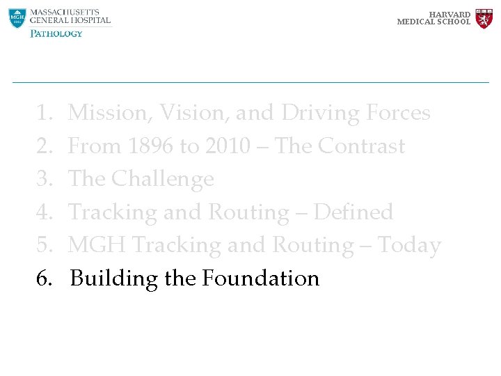 HARVARD MEDICAL SCHOOL 1. 2. 3. 4. 5. 6. Mission, Vision, and Driving Forces HARVARD MEDICAL SCHOOL 1. 2. 3. 4. 5. 6. Mission, Vision, and Driving Forces