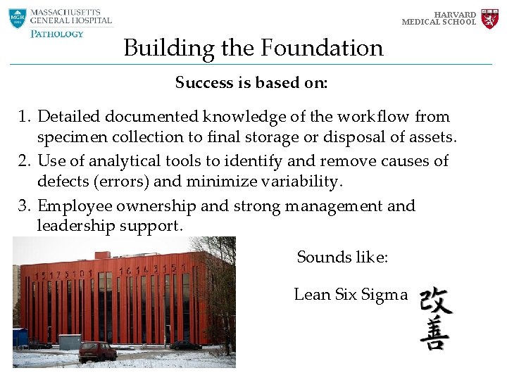 HARVARD MEDICAL SCHOOL Building the Foundation Success is based on: 1. Detailed documented knowledge HARVARD MEDICAL SCHOOL Building the Foundation Success is based on: 1. Detailed documented knowledge