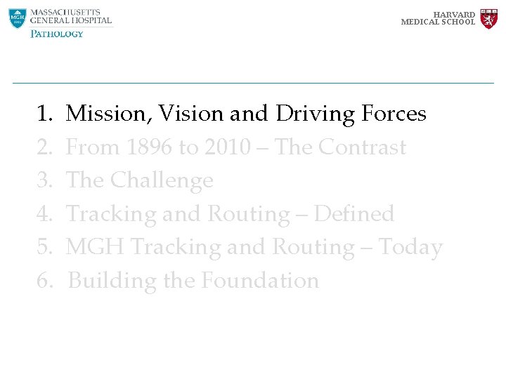 HARVARD MEDICAL SCHOOL 1. 2. 3. 4. 5. 6. Mission, Vision and Driving Forces HARVARD MEDICAL SCHOOL 1. 2. 3. 4. 5. 6. Mission, Vision and Driving Forces