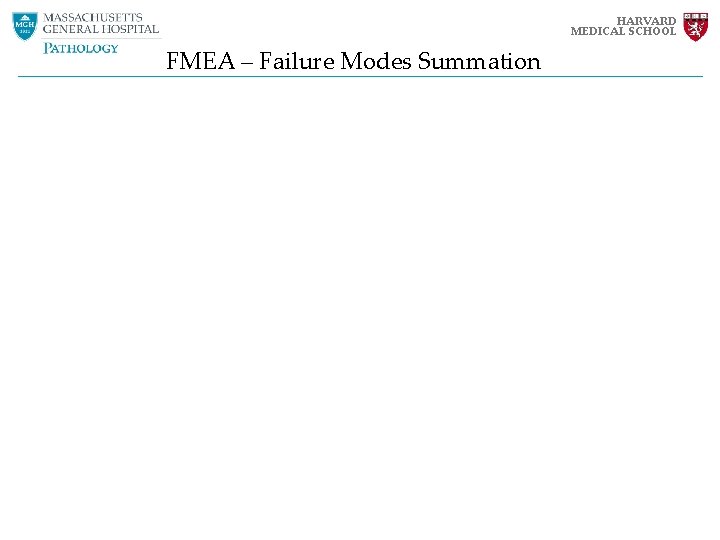 HARVARD MEDICAL SCHOOL FMEA – Failure Modes Summation HARVARD MEDICAL SCHOOL FMEA – Failure Modes Summation