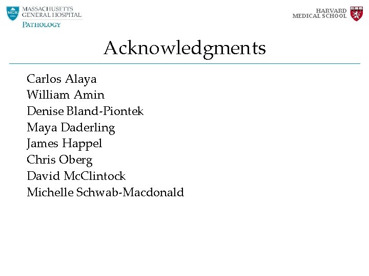 HARVARD MEDICAL SCHOOL Acknowledgments Carlos Alaya William Amin Denise Bland-Piontek Maya Daderling James Happel HARVARD MEDICAL SCHOOL Acknowledgments Carlos Alaya William Amin Denise Bland-Piontek Maya Daderling James Happel