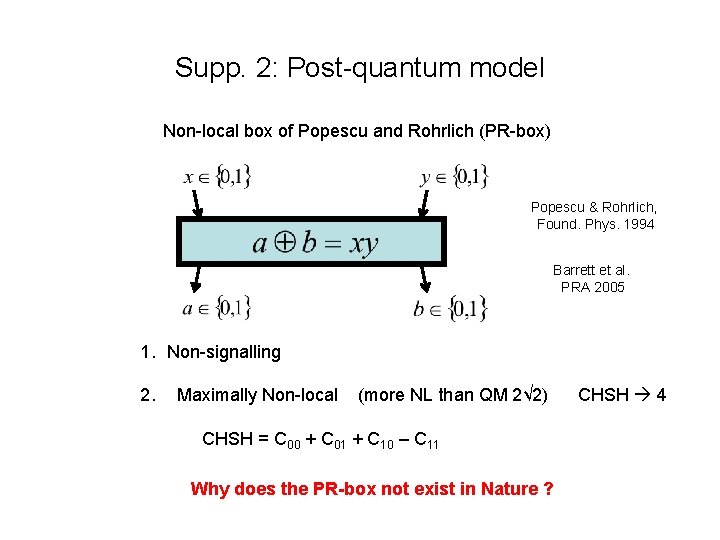 Supp. 2: Post-quantum model Non-local box of Popescu and Rohrlich (PR-box) Popescu & Rohrlich,