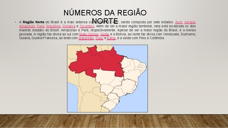  • NÚMEROS DA REGIÃO A Região Norte do Brasil é a mais extensa