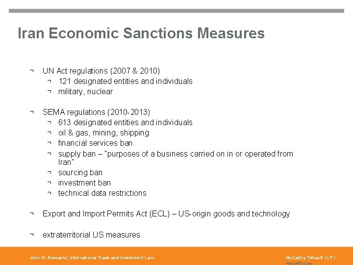 13 Iran Economic Sanctions Measures ¬ UN Act regulations (2007 & 2010) ¬ 121