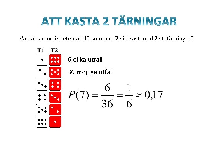 Vad är sannolikheten att få summan 7 vid kast med 2 st. tärningar? 6