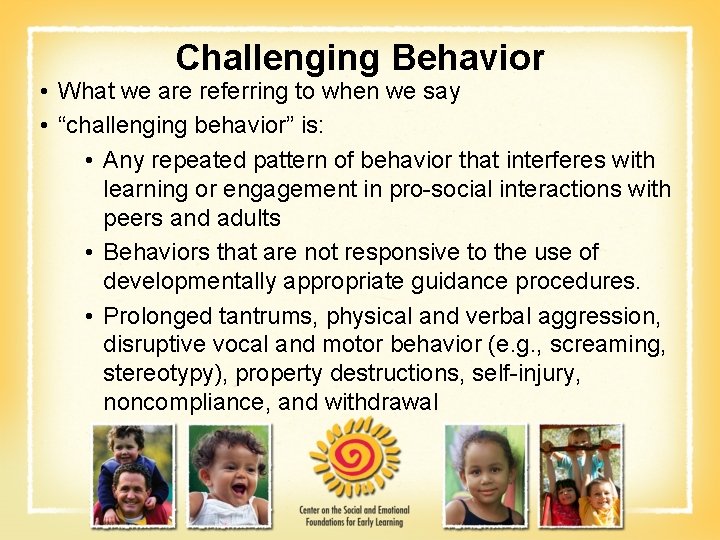 Challenging Behavior • What we are referring to when we say • “challenging behavior”