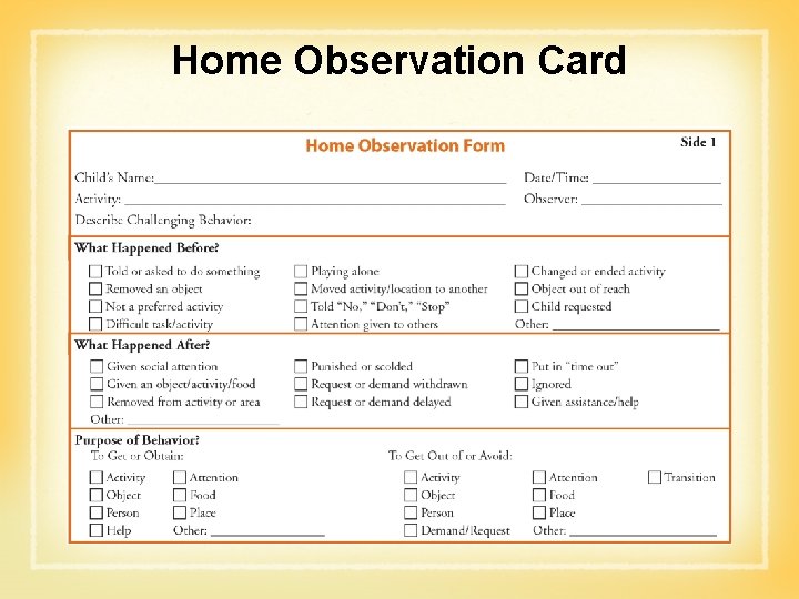 Home Observation Card 