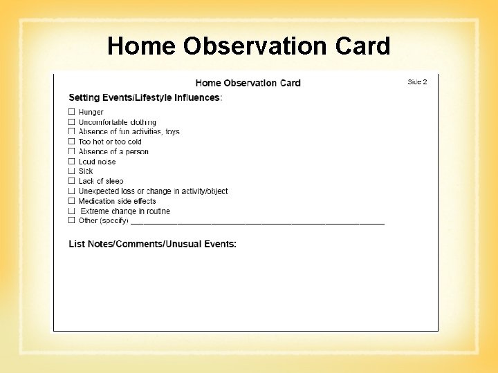 Home Observation Card 