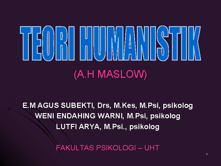 (A. H MASLOW) E. M AGUS SUBEKTI, Drs, M. Kes, M. Psi, psikolog WENI