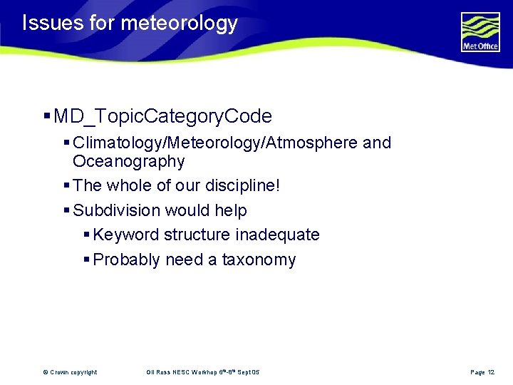 Issues for meteorology § MD_Topic. Category. Code § Climatology/Meteorology/Atmosphere and Oceanography § The whole