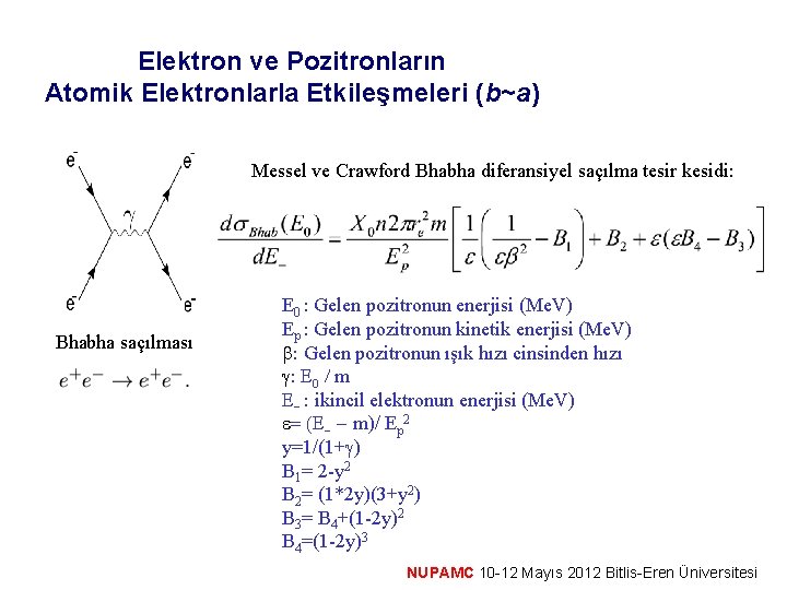 Elektron ve Pozitronların Atomik Elektronlarla Etkileşmeleri (b~a) Messel ve Crawford Bhabha diferansiyel saçılma tesir