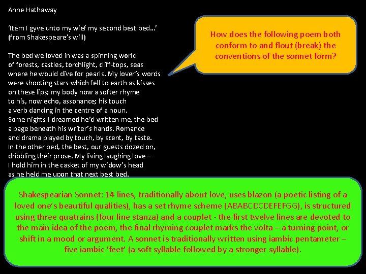 Anne Hathaway ‘Item I gyve unto my wief my second best bed…’ (from Shakespeare’s Anne Hathaway ‘Item I gyve unto my wief my second best bed…’ (from Shakespeare’s