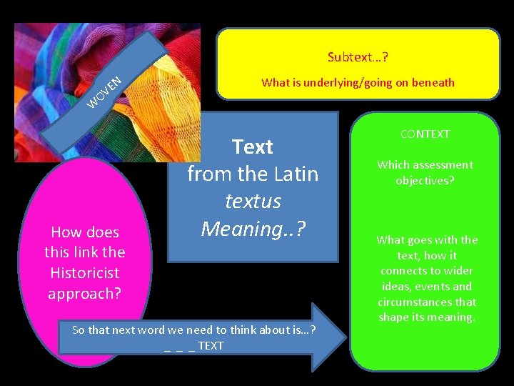 Subtext…? N E V O W How does this link the Historicist approach? What Subtext…? N E V O W How does this link the Historicist approach? What