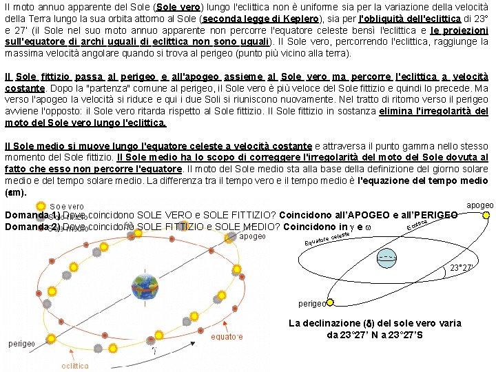 Il moto annuo apparente del Sole (Sole vero) lungo l'eclittica non è uniforme sia