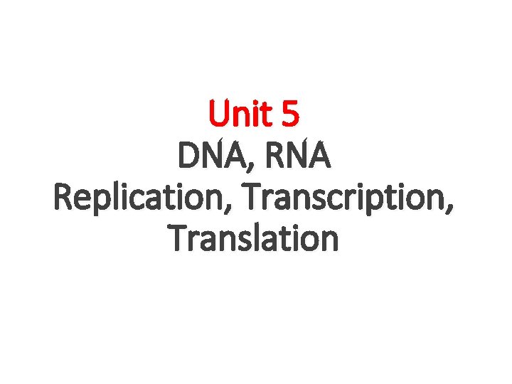 Unit 5 DNA, RNA Replication, Transcription, Translation Unit 5 DNA, RNA Replication, Transcription, Translation