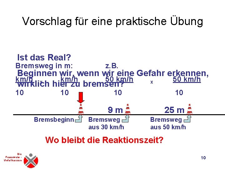 Vorschlag für eine praktische Übung Ist das Real? Bremsweg in m: z. B. Beginnen