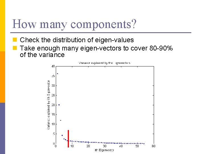 How many components? n Check the distribution of eigen-values n Take enough many eigen-vectors