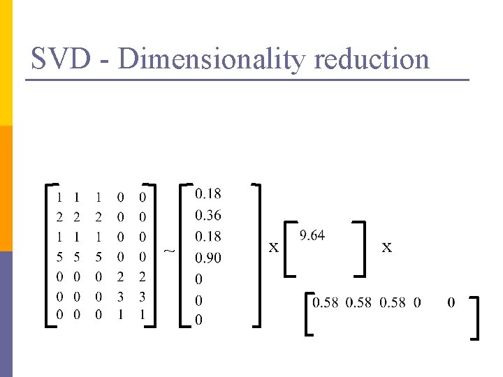 SVD - Dimensionality reduction ~ x x 